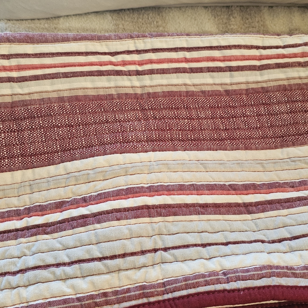 Martha Stewart Two Burgundy and Cream Striped King Shams